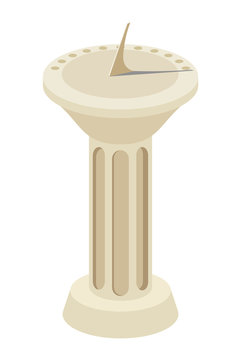 Vector illustration of a sundial on a marble column. Isolate. 
