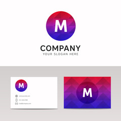 Abstract polygonal round circle M letter icon company logo sign
