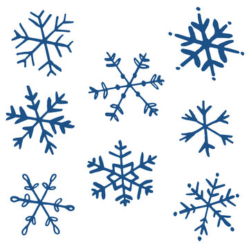 Collection of drawn snowflakes - vector