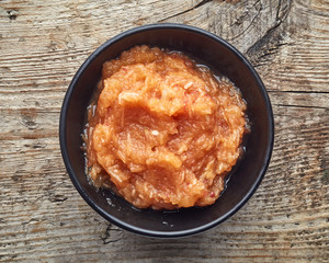 Bowl of apple puree, from above