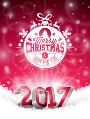 Vector Happy New Year colorful celebration background with shiny 3d 2017 text and typography elements.