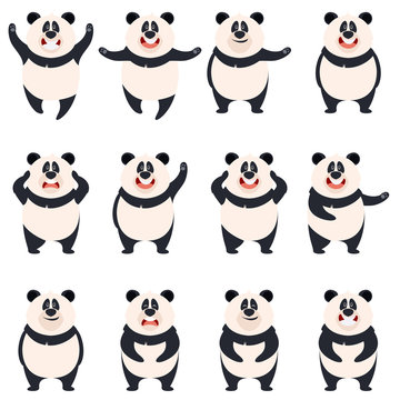 Set of flat panda icons