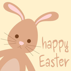 cute cartoon hand drawn happy easter lettering greeting card with lovely bunny vector illustration