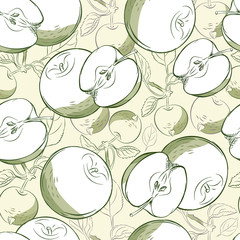 Apples background. Seamless pattern of green apples. Rich harvest. Fruit background.