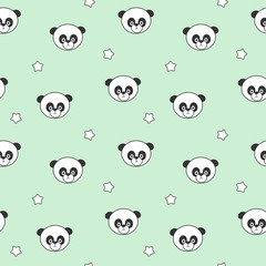 cute cartoon panda on blue background seamless vector pattern illustration