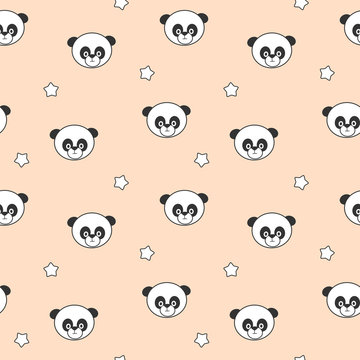 cute cartoon panda on pink background seamless vector pattern illustration

