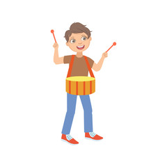 Boy Playings In Brown T-shirt Drums