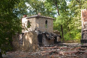 Stone ruins in a forest, abandoned ancient castle