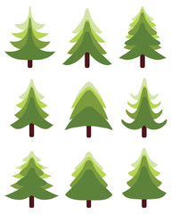 Set of green Christmas trees, vector illustration