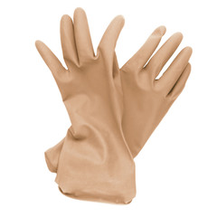 Pair of brown rubber cleaning gloves isolated on a white backgroun