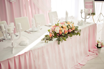 Beautiful wedding table with flower decoration