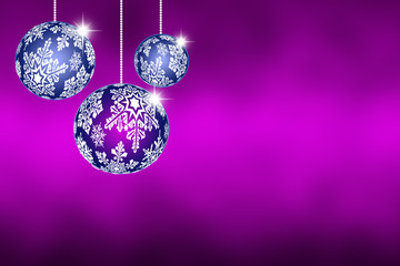 Christmas toys with snowflakes on abstract purple background