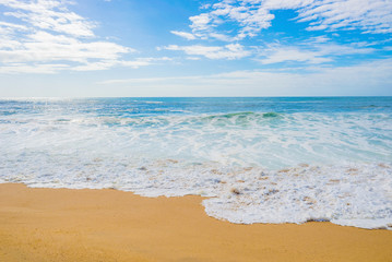 Fototapeta na wymiar Sand beach coast sun sunny day summer relax background landscape sea ocean water wave horizon