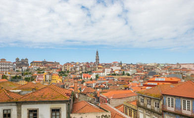 Fototapeta na wymiar Porto Oporto old town urban cityscape architecture colorful building house Clerigos tower landmark