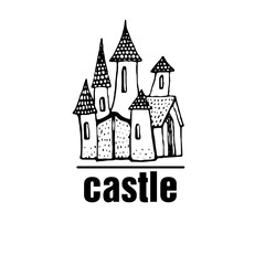 Fototapeta premium Abstract castle vector logo. Hand drawn.