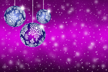 Christmas toys with snowflakes on abstract purple background