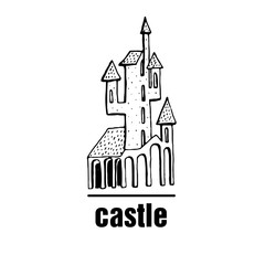 Abstract castle vector logo. Hand drawn.