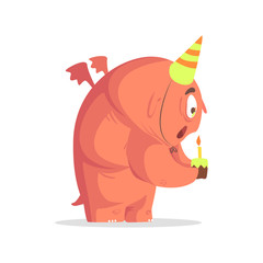 Giant Ft Pink Monster Blowing Candle On Cupcake