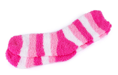 pink woolen socks on a white background
