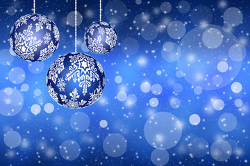 Fototapeta premium Christmas toys with snowflakes on abstract blue background