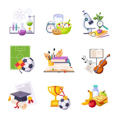 Different School Classes And Activities Related Sets Of Objects
