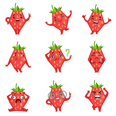 Geometric Strawberry Character Funny Emoticons