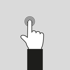 Hand touching icon. One finger clicks the button. Flat vector illustration.
