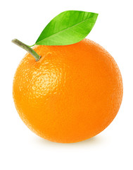Beautiful orange fruit with leaf isolated on white