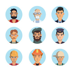 Isolated professions avatar icons on white background. Men Professionals.