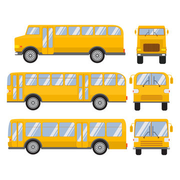 Set vector flat city and school bus modern and retro old vintage.Public transport.Design elements for the websites, booklets, leaflets.