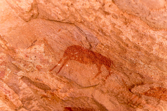 The famous prehistoric rock engravings at Twyfelfontein, tourist attraction and travel destination in Namibia, Africa.