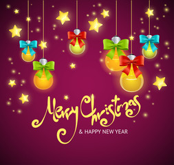 Merry Christmas Background with Garland and Text. Vector