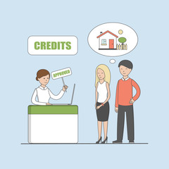 Credit service concept. Couple needs credit for a new house.