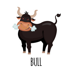 Angry bull in flat style.