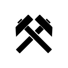 Two crossed hammers vector flat icon, labor symbol, black silhouette work sign on white background