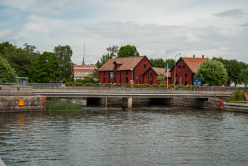 Fototapeta na wymiar Scandinavian red houses in Nykoping 