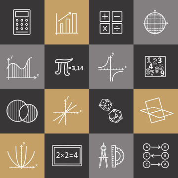 Set of modern thin line icons for math.