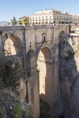 New Bridge over Guadalevin River in Ronda, Malaga, Spain. Popula