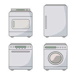 Set of household appliances. Home appliances. Kitchen equipment. Vector flat illustration.