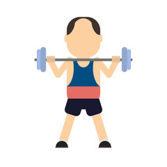 Isolated weight lifter on white background. Man with barbell.