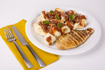 Chicken Breast Fillet with Tomato and Basil Sauce Capeletti