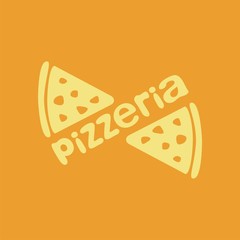 Logo for pizzeria. Vector graphic pieces of pizza with word pizzeria. Vector illustration