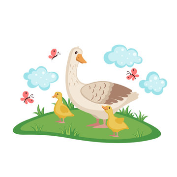 Cute goose with goslings.