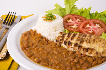 Chicken Breast Fillet with Brown Pinto Beans, Rice and Salad