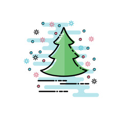 Vector christmas tree with snowflake. Icon MBE flat style