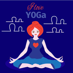 Yoga banner with beautiful girl in studio. Vector illustration.