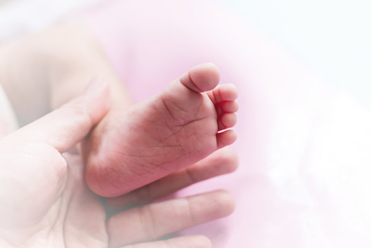 Soft Focus of Soft Focus of Newborn Baby Foot High Key Background