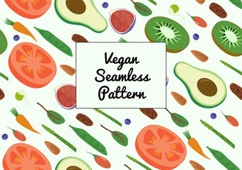 Superfood Vegan Eco Organic Raw Vegetables and Fruits Seamless Diagonal Pattern. Flat Lay Vector Vegetarian Bio Fresh Market