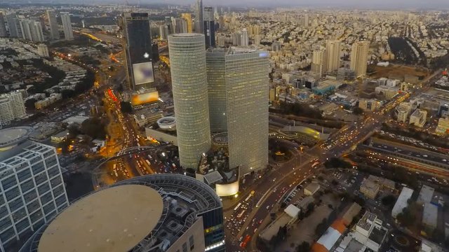 Time lapse - Central Tel Aviv skyline at night with traffic