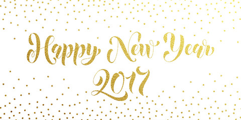 Happy New Year 2017 gold glitter card, poster